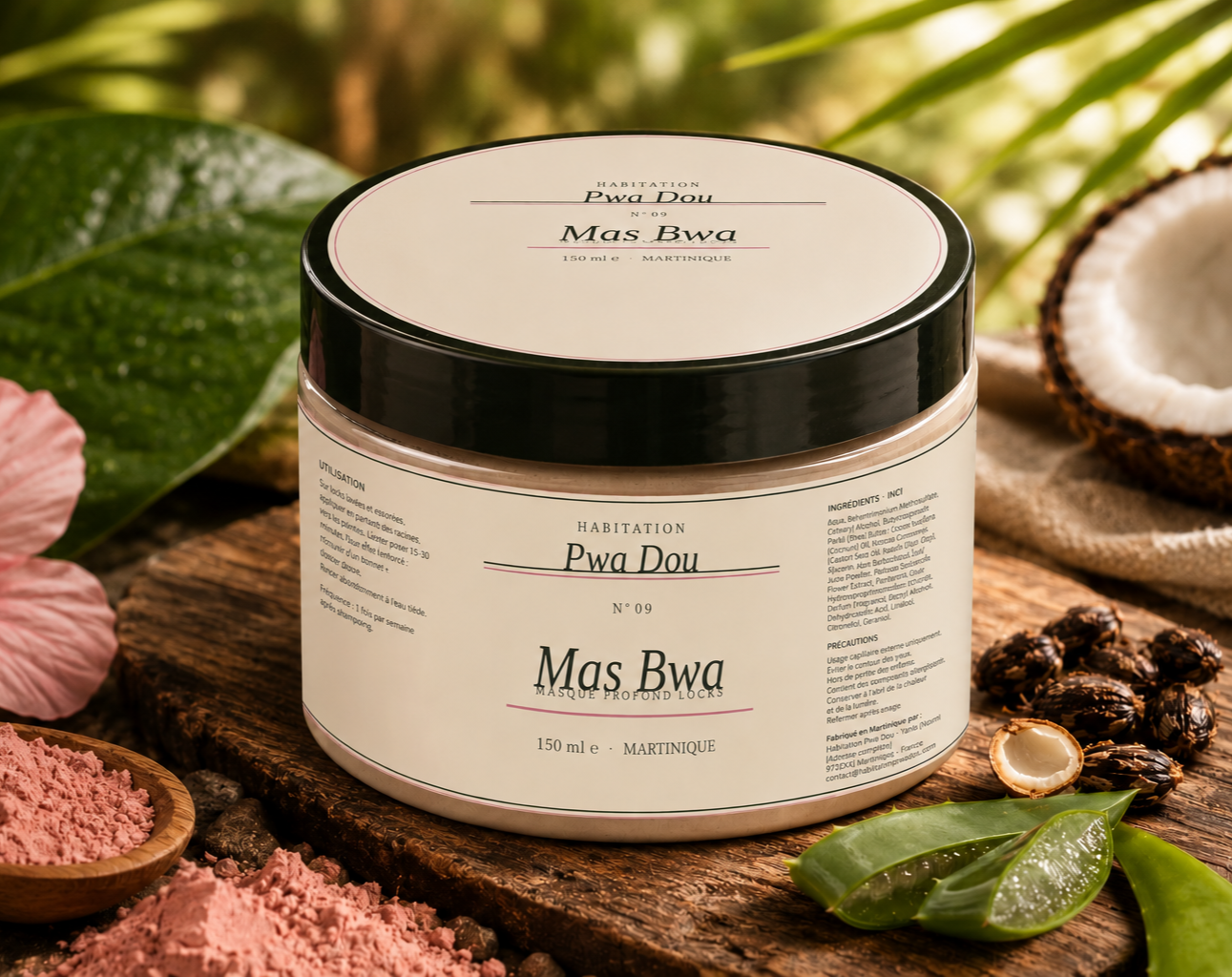 Mas Bwa — Masque profond locks argile rose & hibiscus